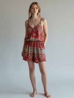Jumper | Shorts | Comfy | Red Paisley | Sleeveless